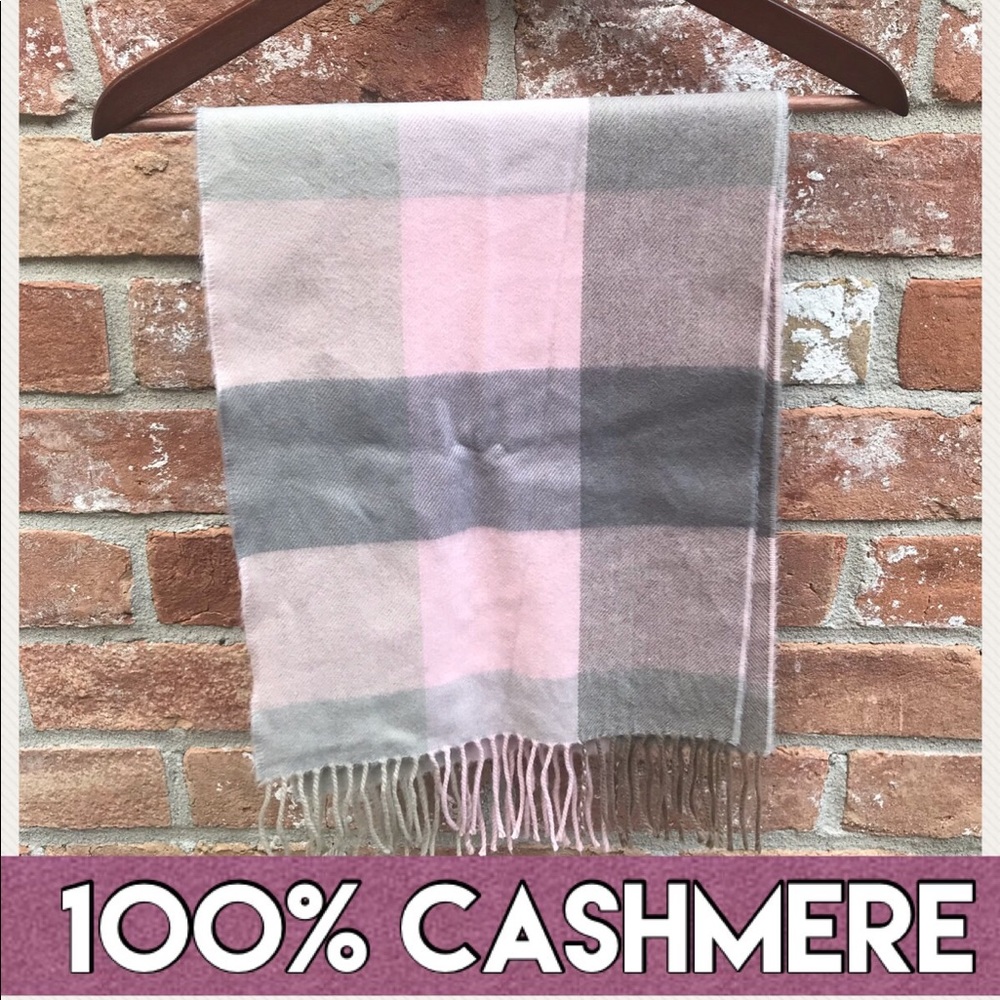 💯 Cashmere Plaid Pink and Gray Scarf